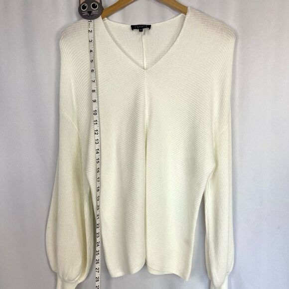 1. State Sweater Long Balloon Sleeve Horizontal Ribbed V Neck Ivory Women’s M - Picture 9 of 13